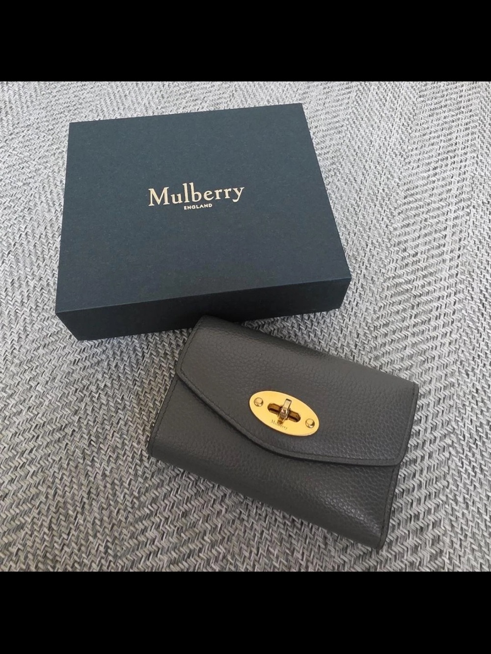 Mulberry Black Pebbled Leather Card & Key Holder with Gold Turnlock